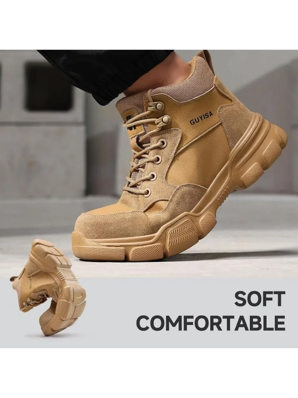 Men's Coffee Splashproof Shoes Casual High Top Steel Toe Non Slip Hiking Boots